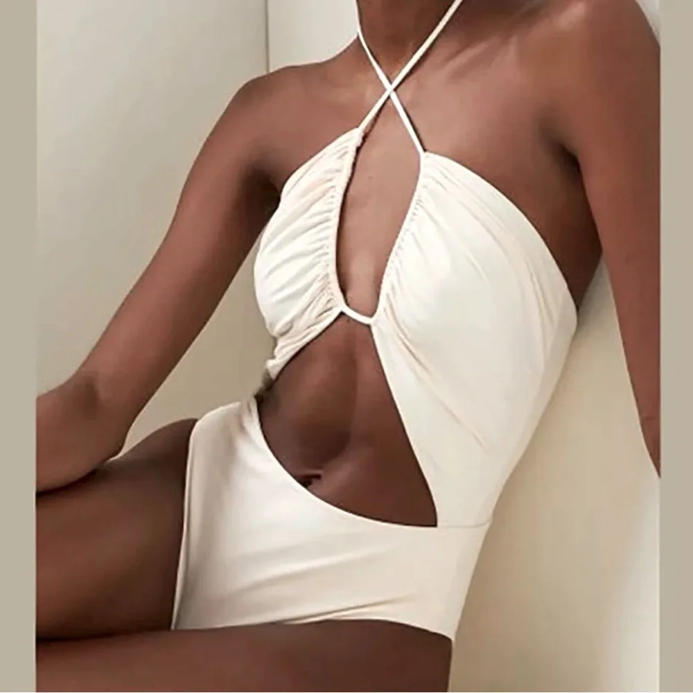 Lena Vie Elevated White Essentials Cutout One-Piece Swimsuit Bikinis - Picture 1 of 8